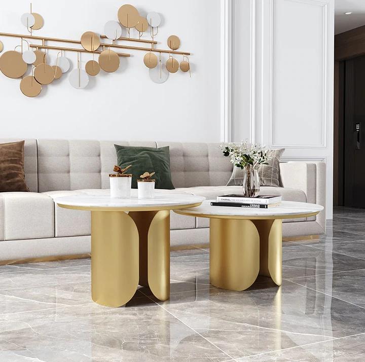 Tiara 2-piece/ Nesting Coffee Table/Sintered Stone Table Top/Golden powder-coated steel legs