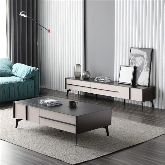 AMELIA Mordern Minimalistic/ Entertainment TV Unit-200cm Ceramic Top White/Black /MDF &amp; Metal