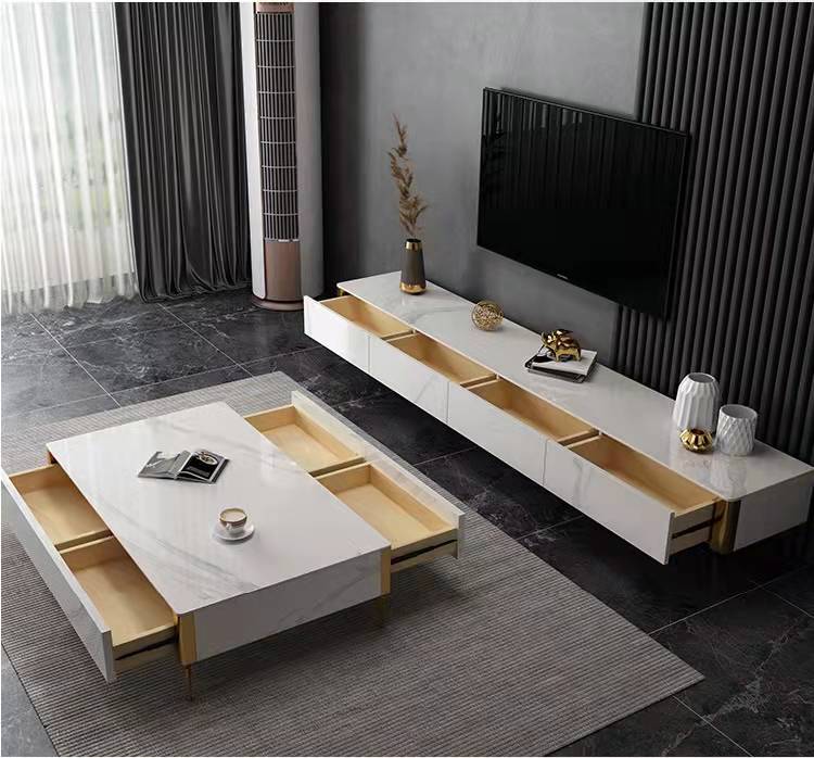 EAVAN Mordern Minimalistic/ Entertainment TV Unit-200cm Sintered Stone Top White