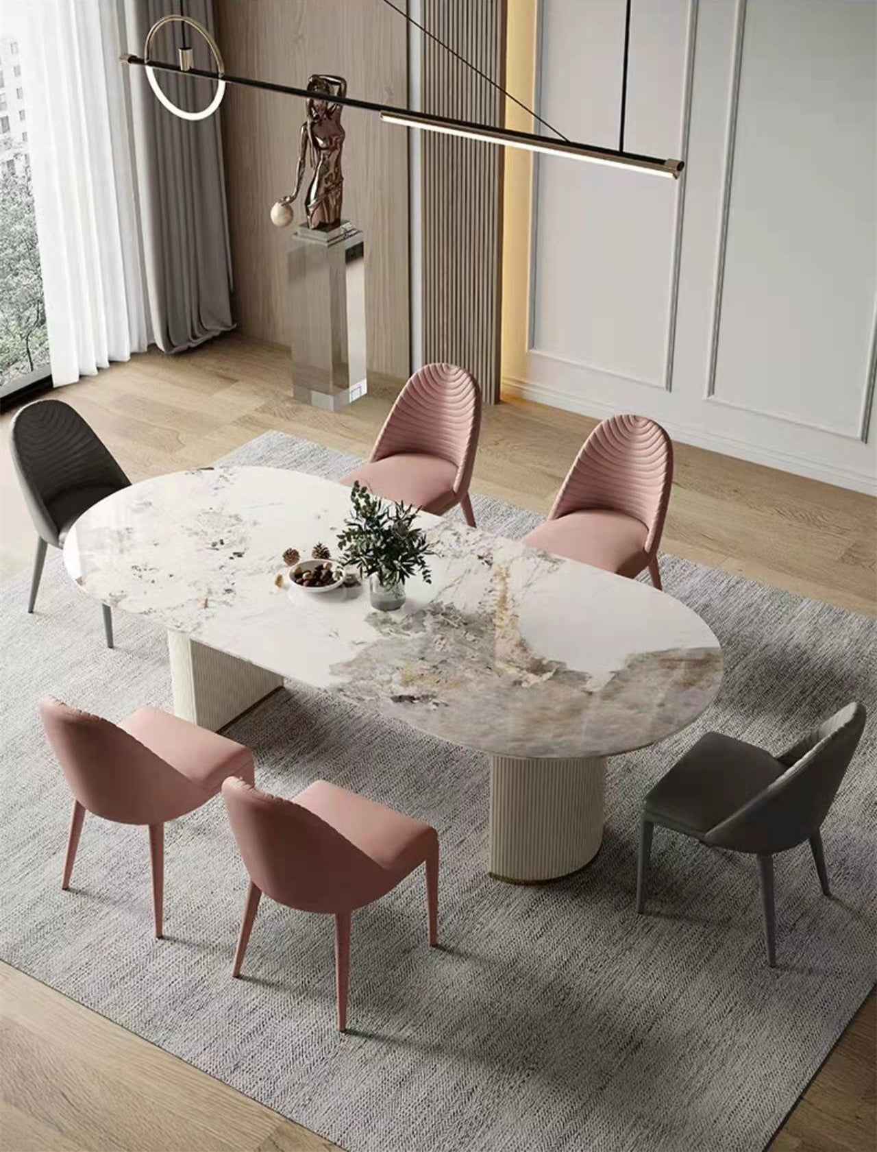 Massima Pandora Paint Oval Sintered Stone Top 1.8M Dining Table with High Gloss Finish