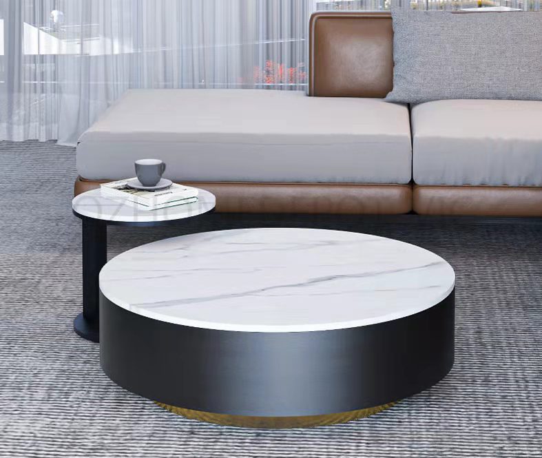 Nicole White Sintered Stone top with Gold Base Coffee Table Set/Zen/Modern