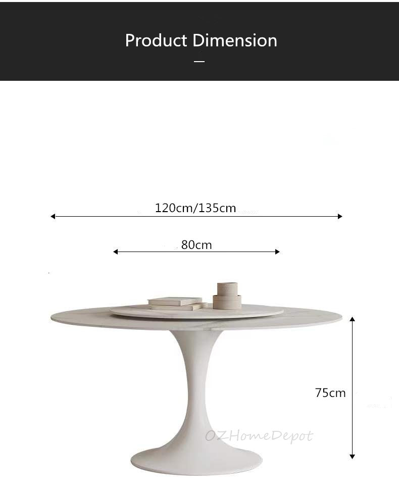 Solana White Sintered Stone Round Dining Table with Lazy Susan