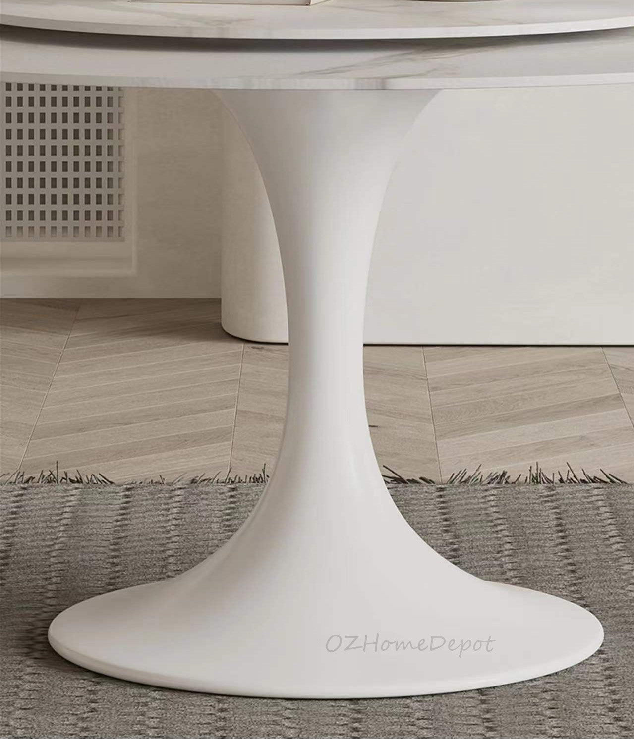 Solana White Sintered Stone Round Dining Table with Lazy Susan