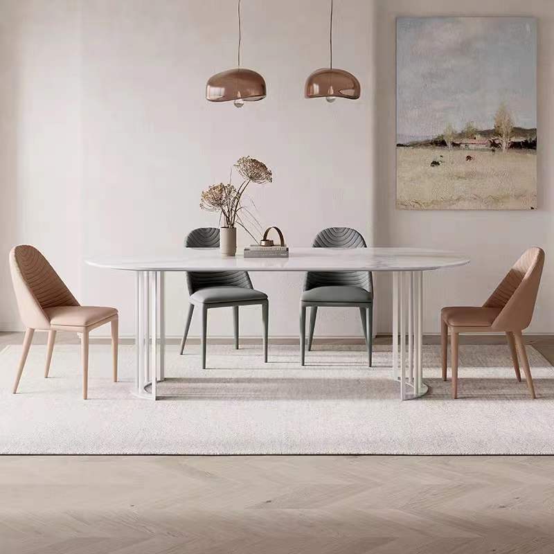 DEE Oval Marble-Inspired with Matte Finish Sintered Stone Top 1.8M Dining Table |Dining Table | Oval Table