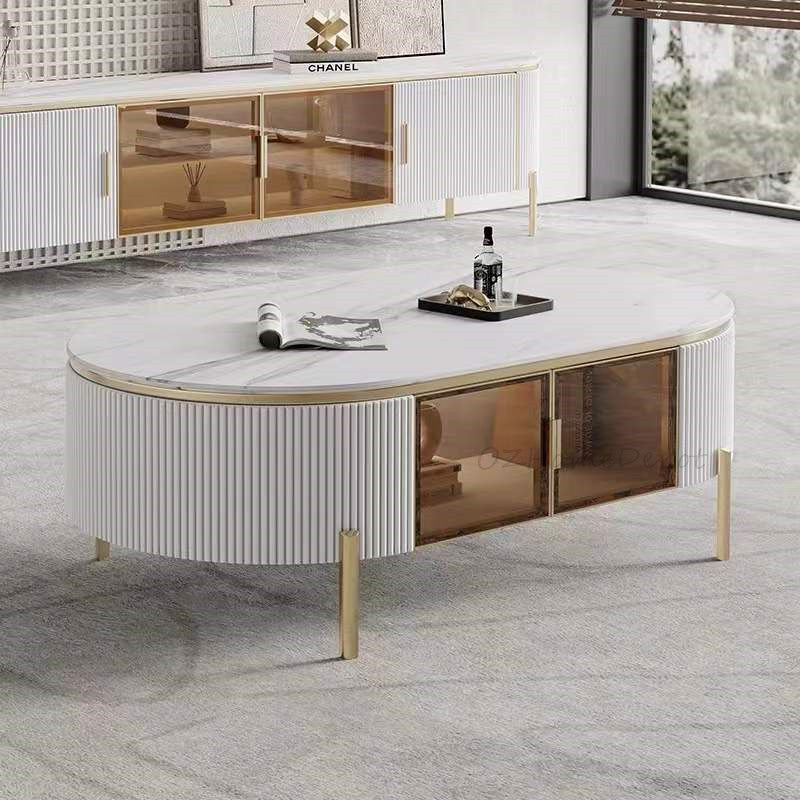 LUCAS Coffee Table White Sintered Stone Top Golden Legs/Mordern/Tea Table/Steel