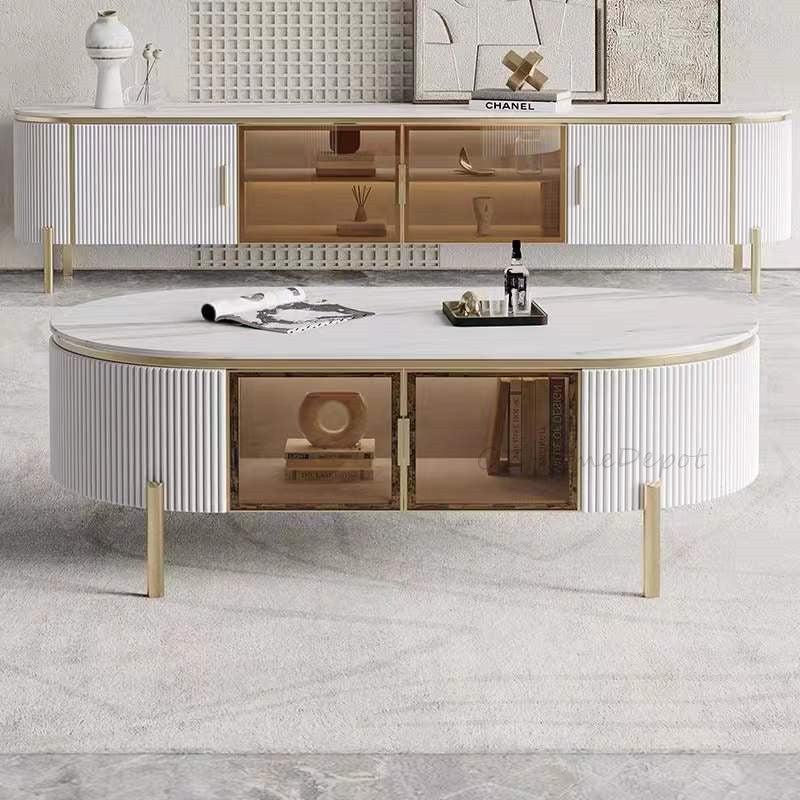 LUCAS TV Stand White Sintered Stone Top Golden Legs/Mordern/TV Unit/Steel