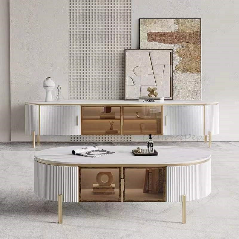 LUCAS Coffee Table White Sintered Stone Top Golden Legs/Mordern/Tea Table/Steel