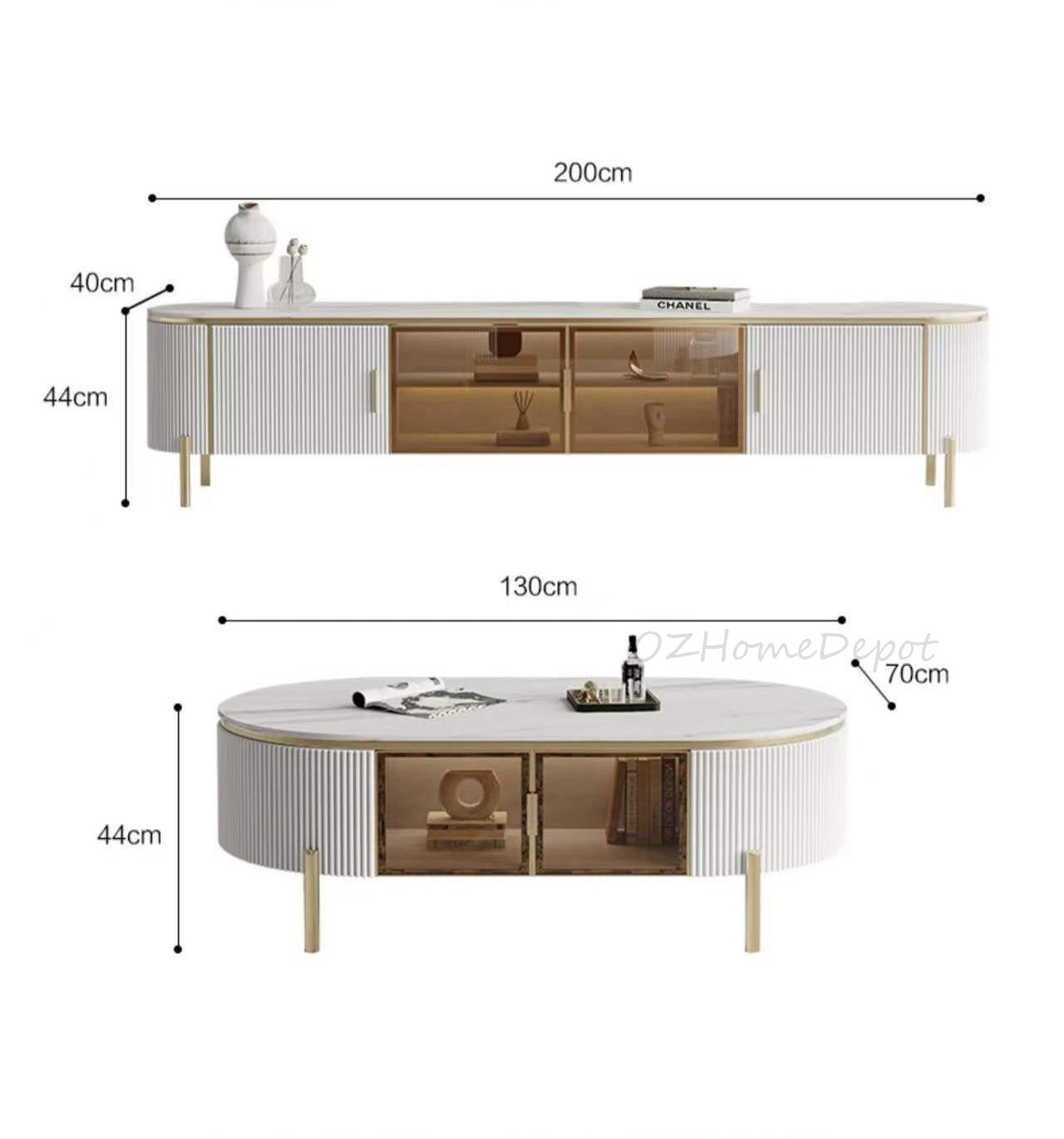 LUCAS TV Stand White Sintered Stone Top Golden Legs/Mordern/TV Unit/Steel