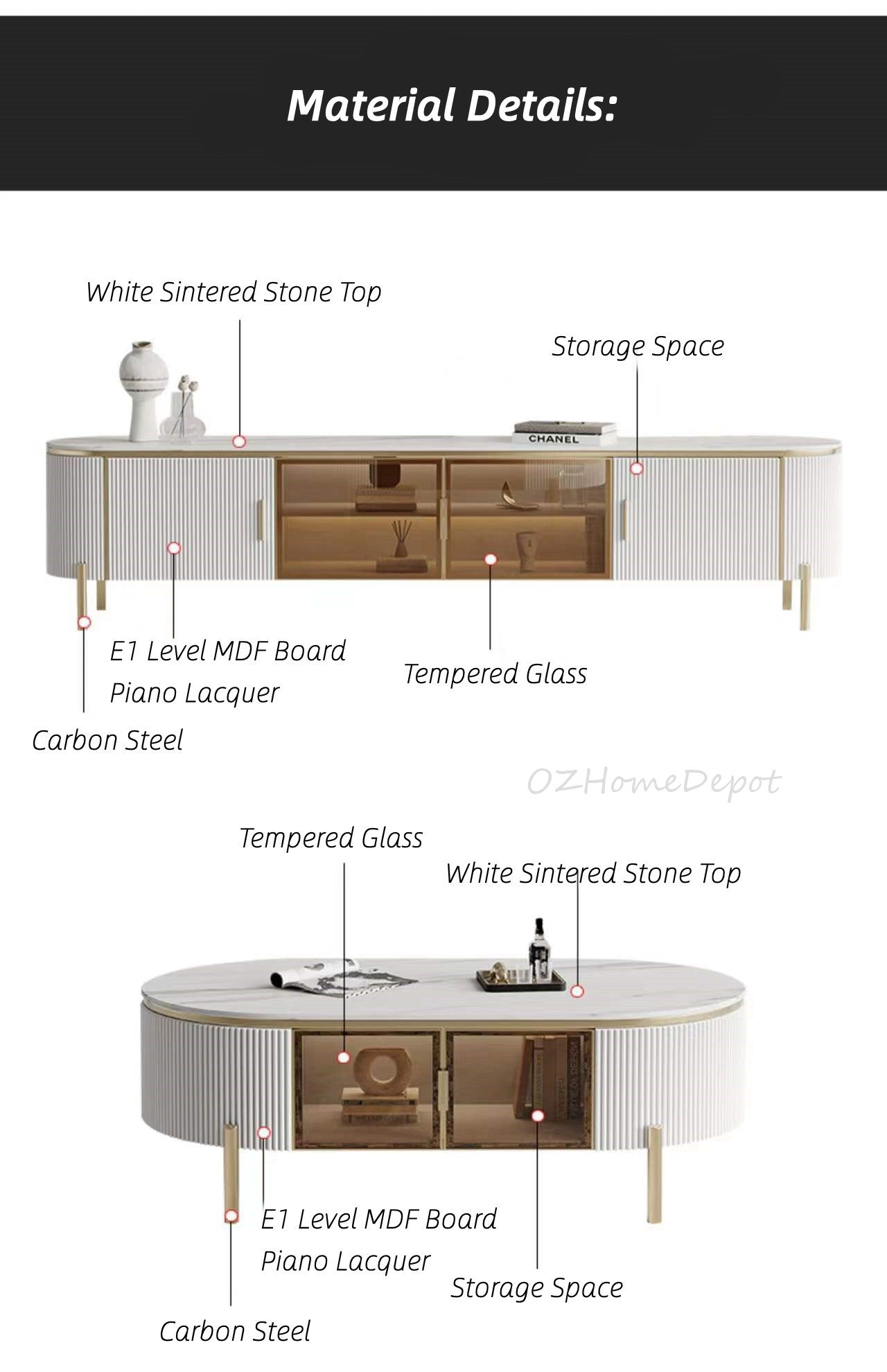 LUCAS Coffee Table White Sintered Stone Top Golden Legs/Mordern/Tea Table/Steel