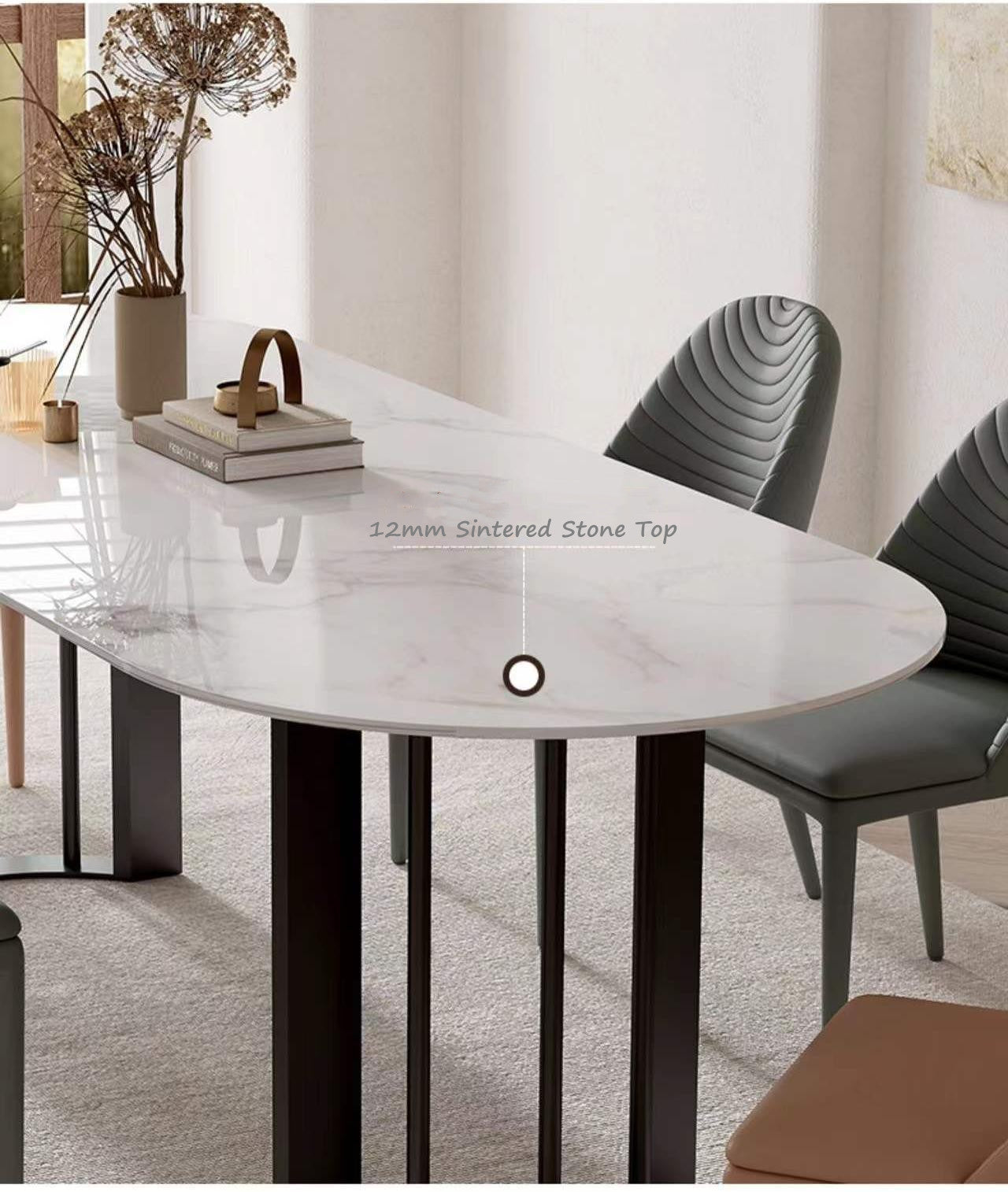 DEE Oval Marble-Inspired with Matte Finish Sintered Stone Top 1.8M Dining Table |Dining Table | Oval Table