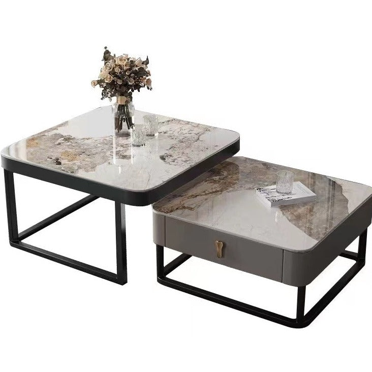 Daniel Cermaic TTop Coffee Table Set with Storage | Steel Frame | Sintered Stone