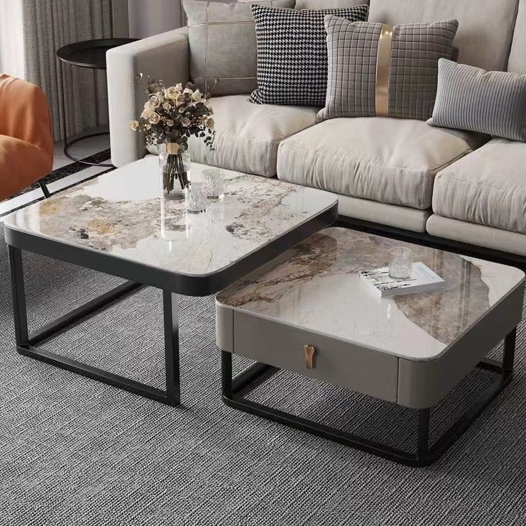 Daniel Cermaic TTop Coffee Table Set with Storage | Steel Frame | Sintered Stone