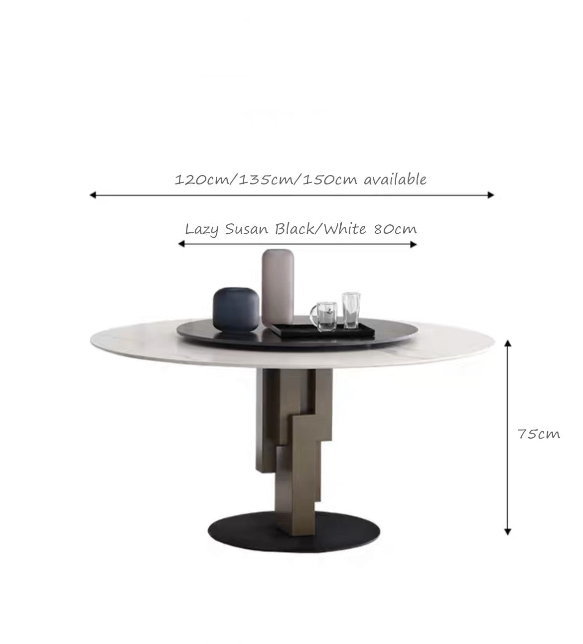 Hard Rock Sintered Stone Round Dining Table with Lazy Susan / Ceramic /1m  1.2m 1.35m