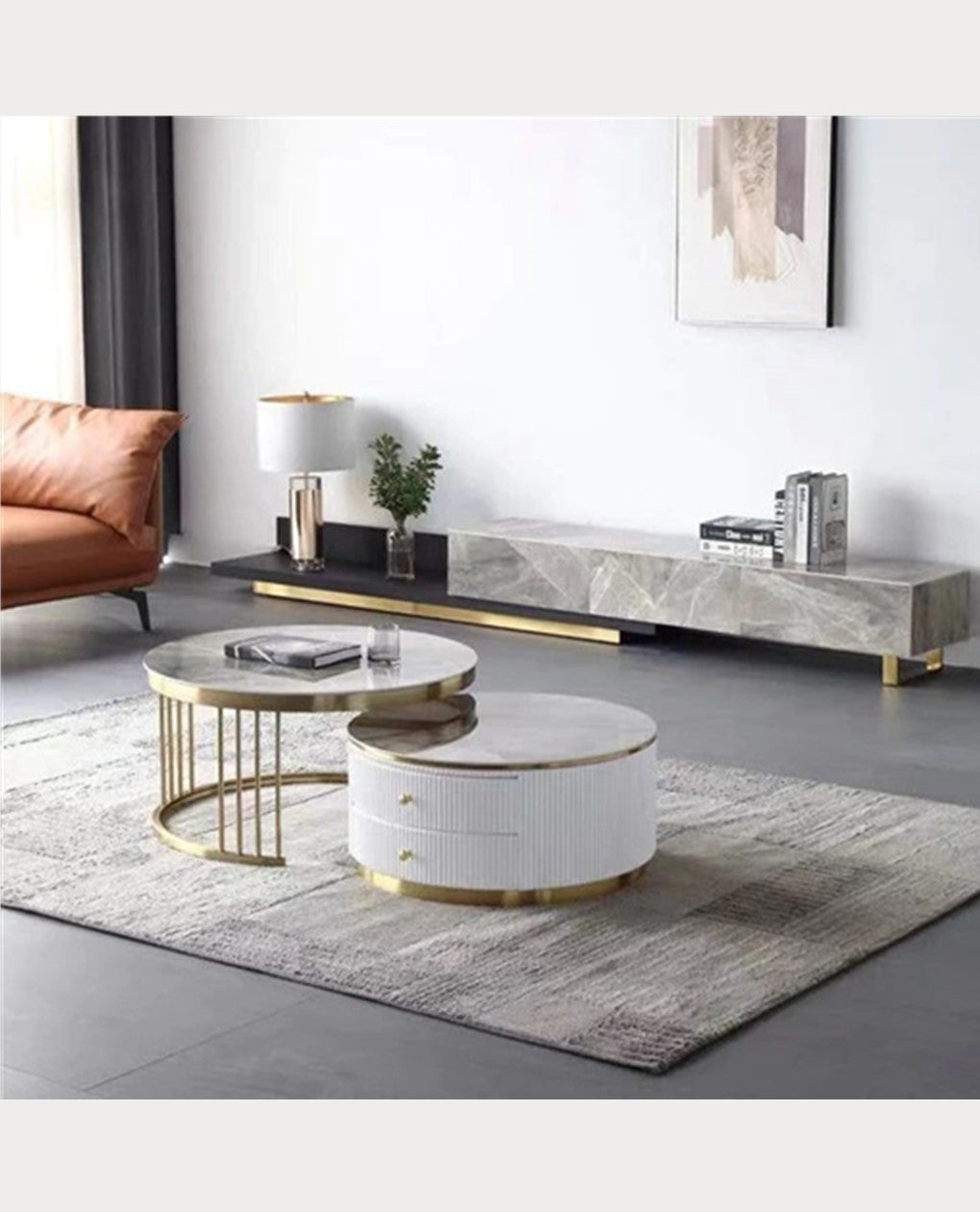 Vava Nesting Coffee Table Set/Glossy Sintered Stone top/Steel Frame/ Modern