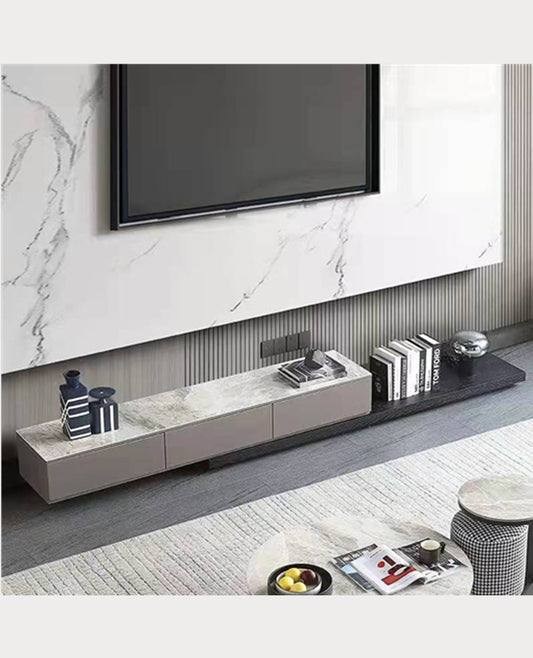 Milo Sintered Stone Top Extendable Entertainment Unit/TV Stand/Sintered Stone top/ MDF shelves and cabinets