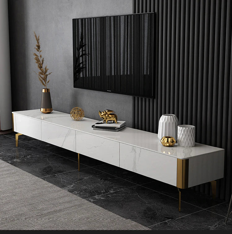 EAVAN Mordern Minimalistic/ Entertainment TV Unit-200cm Sintered Stone Top White