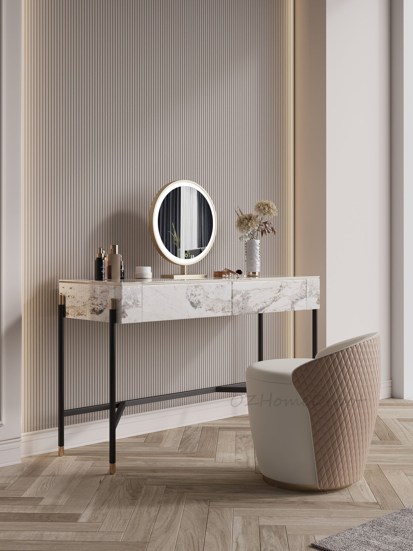 Arna Ceramic Vanity Table with Stool and LED Mirror/vanity table/Dressing Table with mirror and drawers