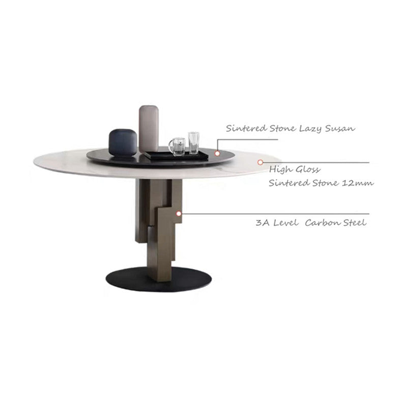 Hard Rock Sintered Stone Round Dining Table with Lazy Susan / Ceramic /1m  1.2m 1.35m