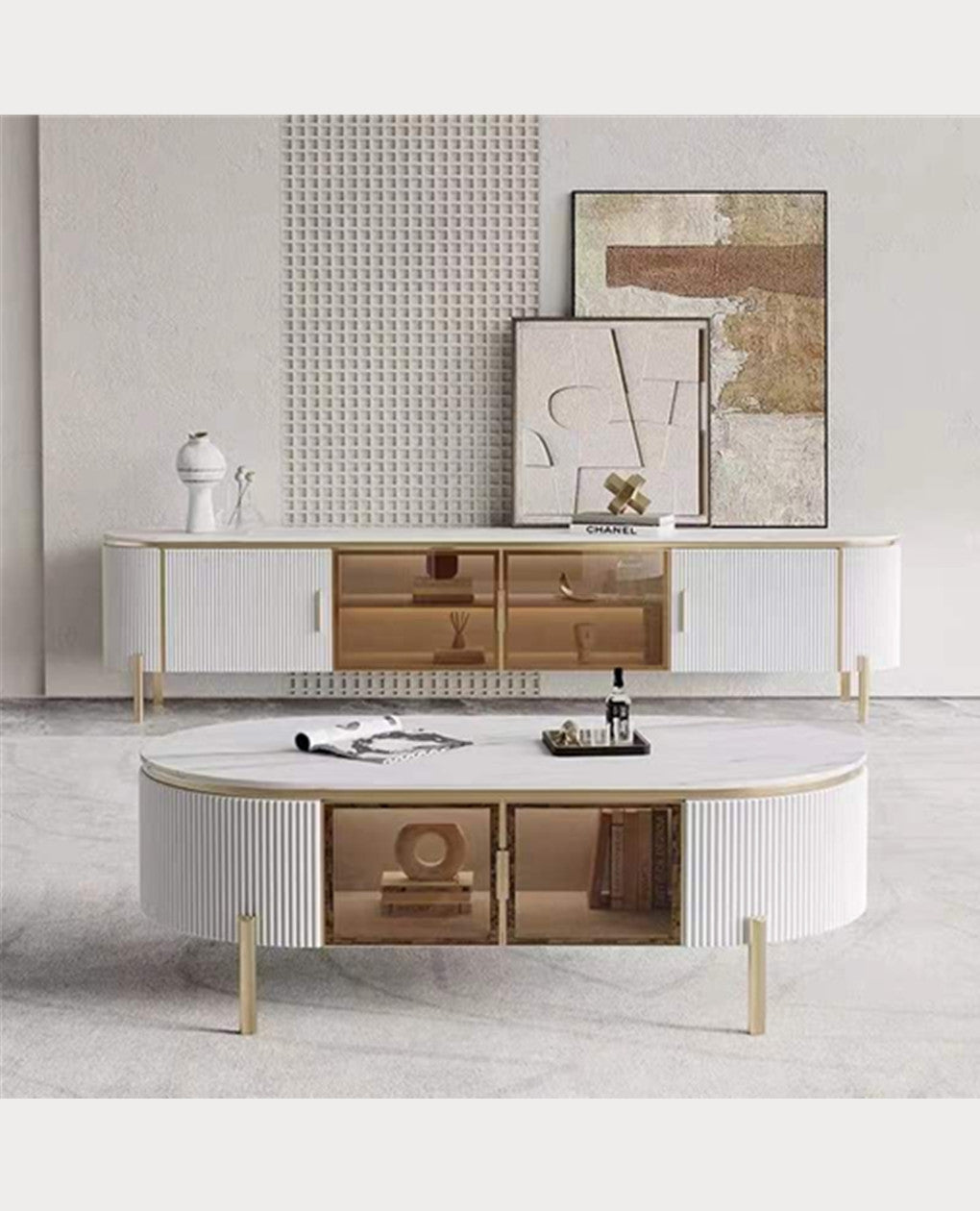 LUCAS Coffee Table White Sintered Stone Top Golden Legs/Mordern/Tea Table/Steel