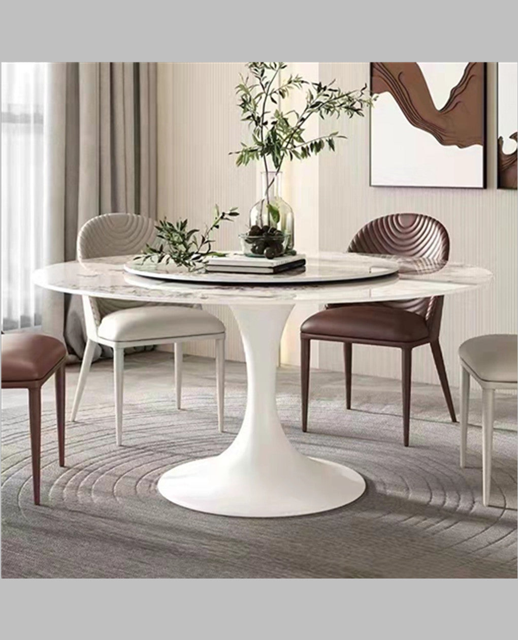 Pandora Pattern Luxury Sintered Stone with Tulip Stand 150cm Round Table with Lazy Susan