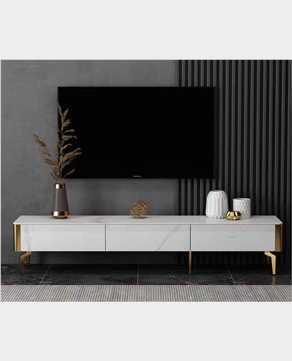 EAVAN Mordern Minimalistic/ Entertainment TV Unit-200cm Sintered Stone Top White