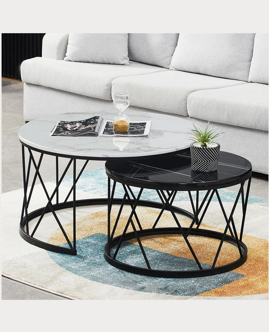 GLORIA Mordern /Nesting/ Marble Coffee Table Set (Black base)