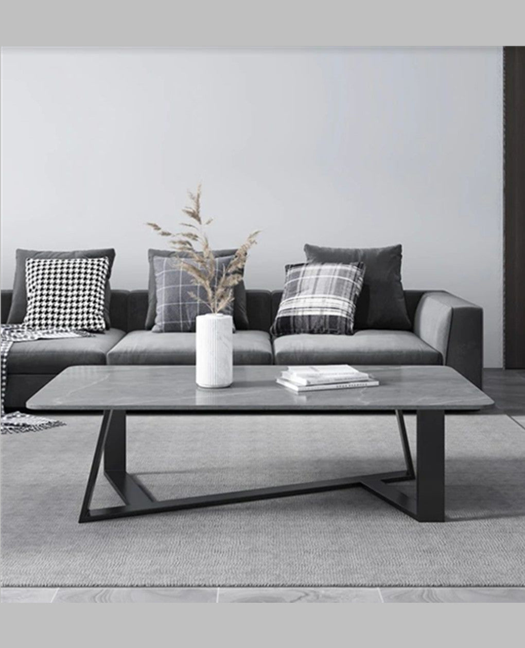 Ashy Grey Matte Finish Sintered Stone Coffee Table/Ceramic tabletop/ Powder-coated steel frame & legs