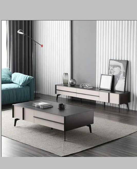 AMELIA Mordern Minimalistic/ Entertainment TV Unit-200cm Ceramic Top White/Black /MDF &amp; Metal