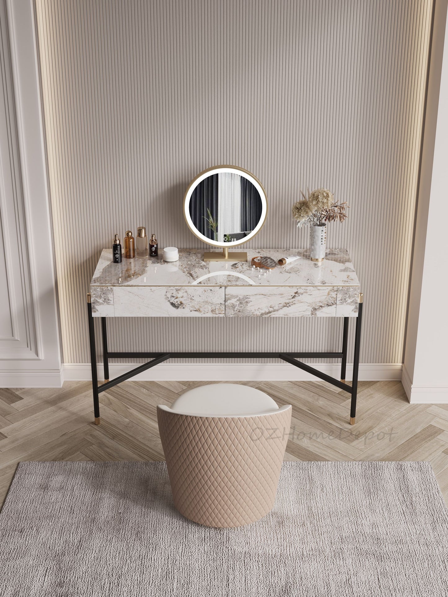 Arna Ceramic Vanity Table with Stool and LED Mirror/vanity table/Dressing Table with mirror and drawers