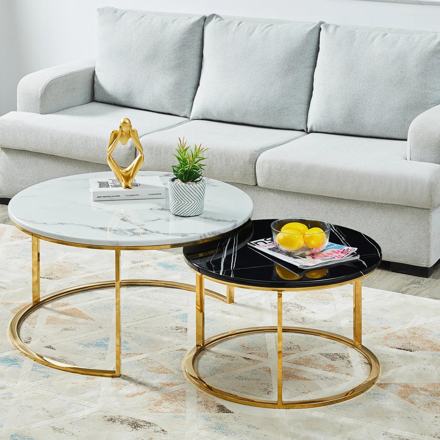 Gloria Mordern/Nesting/ Marble Coffee Table Set (Golden Coloured base)