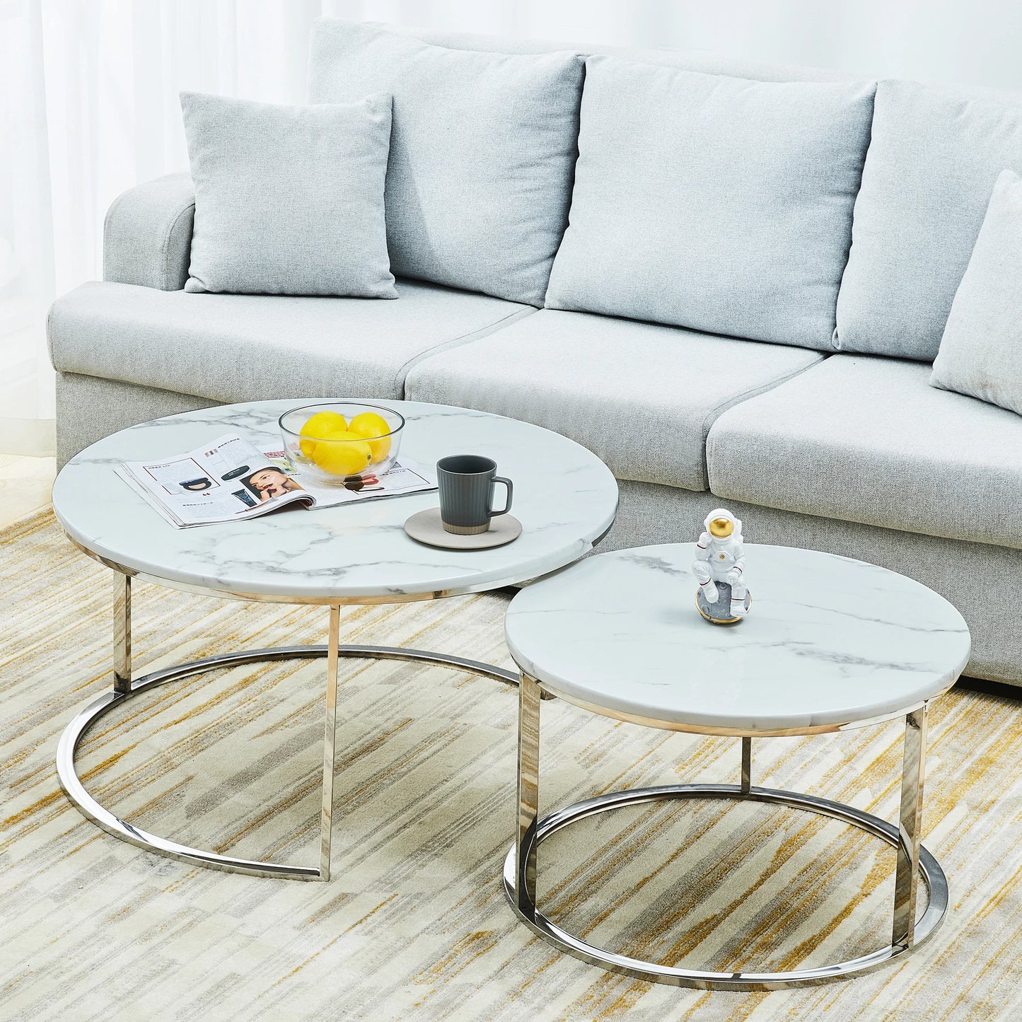 【50% OFF】GLORIA Morden/Nesting Marble Coffee Table Set (Sliver base)/Stainless steel