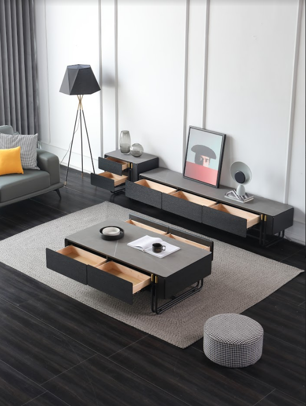 ELLA Modern Coffee Table-120cm Sintered Stone Top/ Smoke Brown Ash