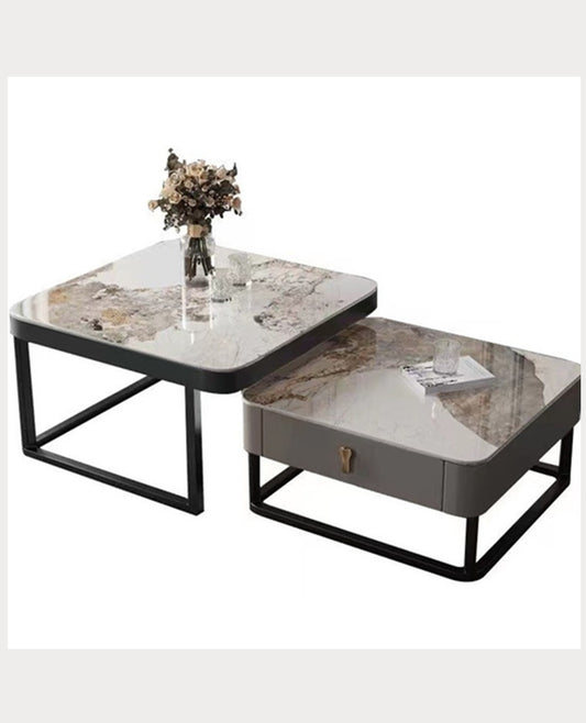 Daniel Cermaic TTop Coffee Table Set with Storage | Steel Frame | Sintered Stone