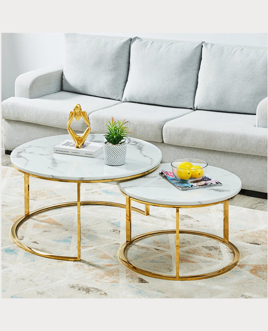 Gloria Mordern/Nesting/ Marble Coffee Table Set (Golden Coloured base)