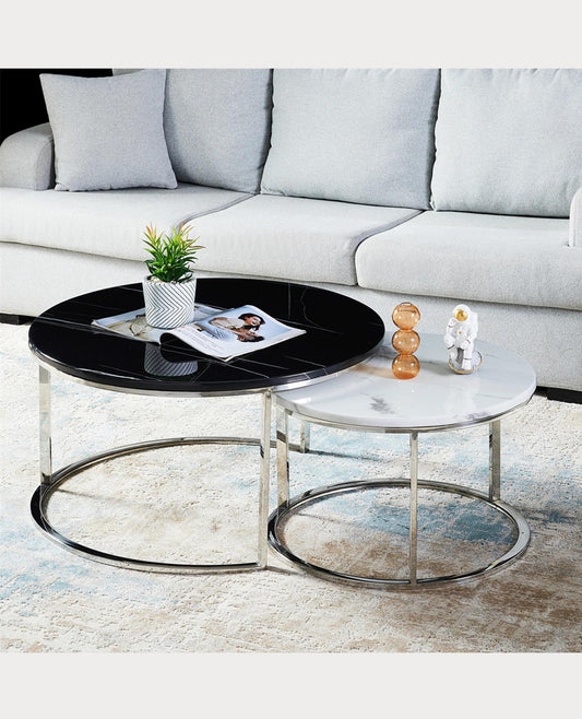 【50% OFF】GLORIA Morden/Nesting Marble Coffee Table Set (Sliver base)/Stainless steel