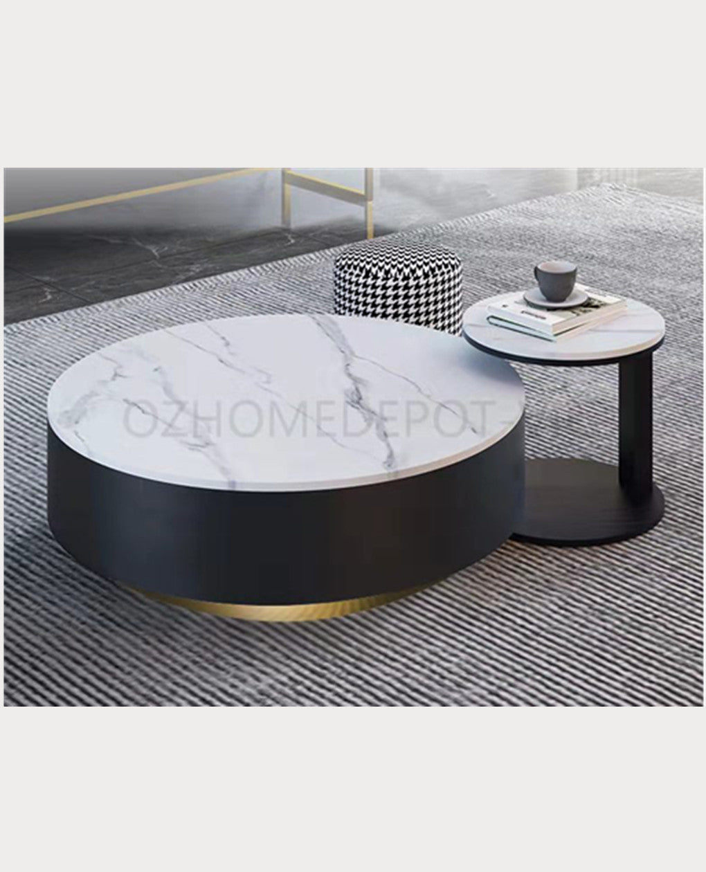 Nicole White Sintered Stone top with Gold Base Coffee Table Set/Zen/Modern