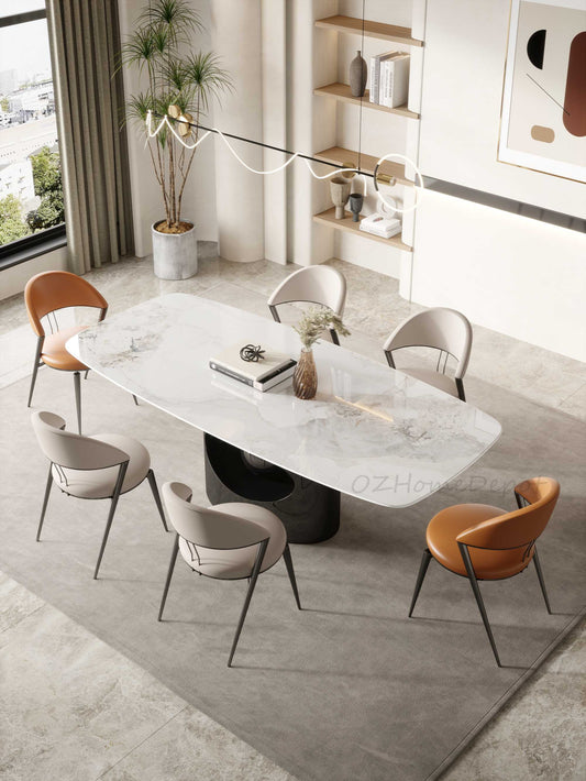 ANGLE EYE Chanel Marble Paint Sintered Stone Top  Long Dining Table with Chairs Set 9062