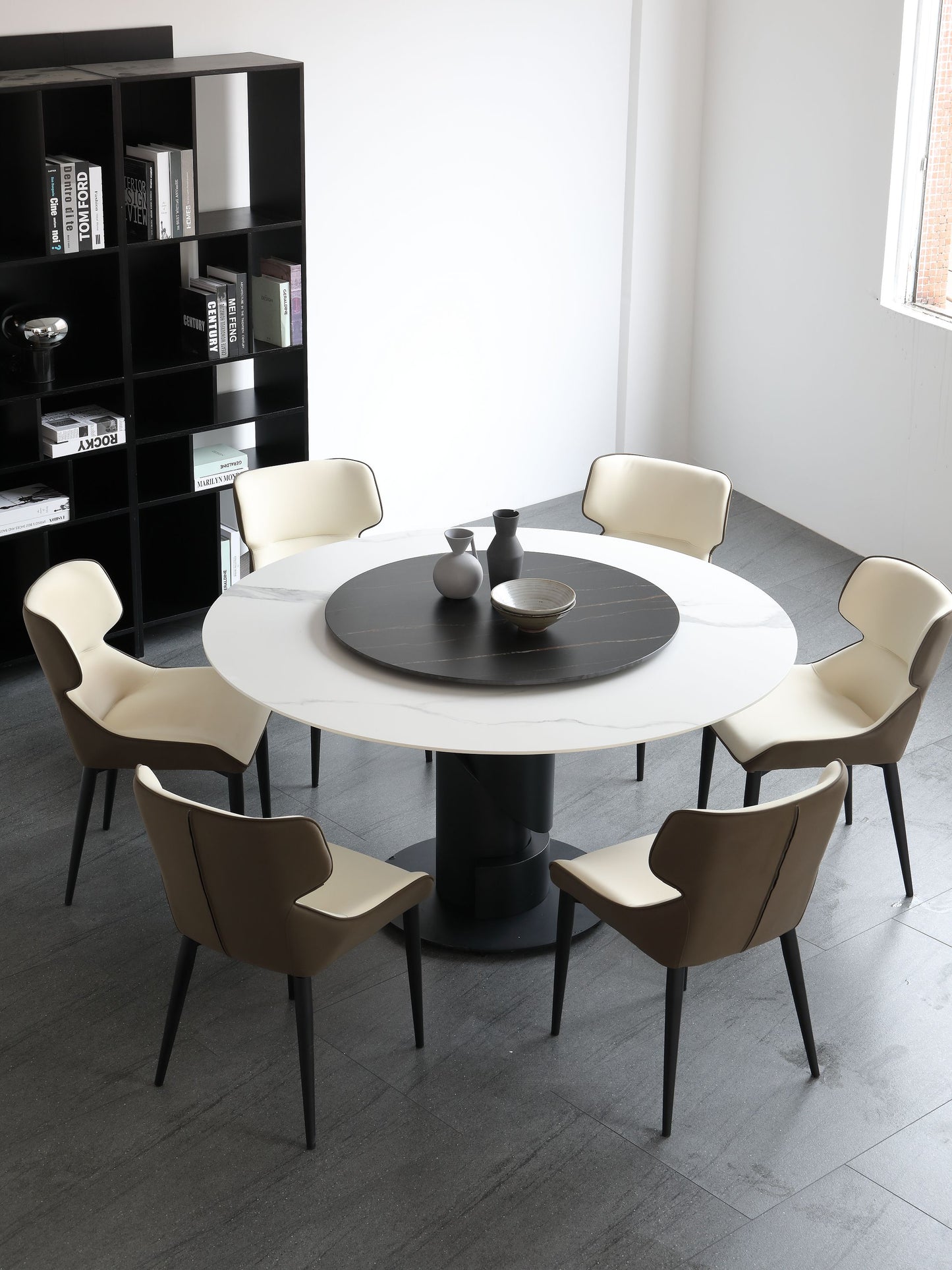 HESSIE Matte White Sintered Stone Top Round Dining Table Lazy Susan | 120cm | 135cm | 150cm