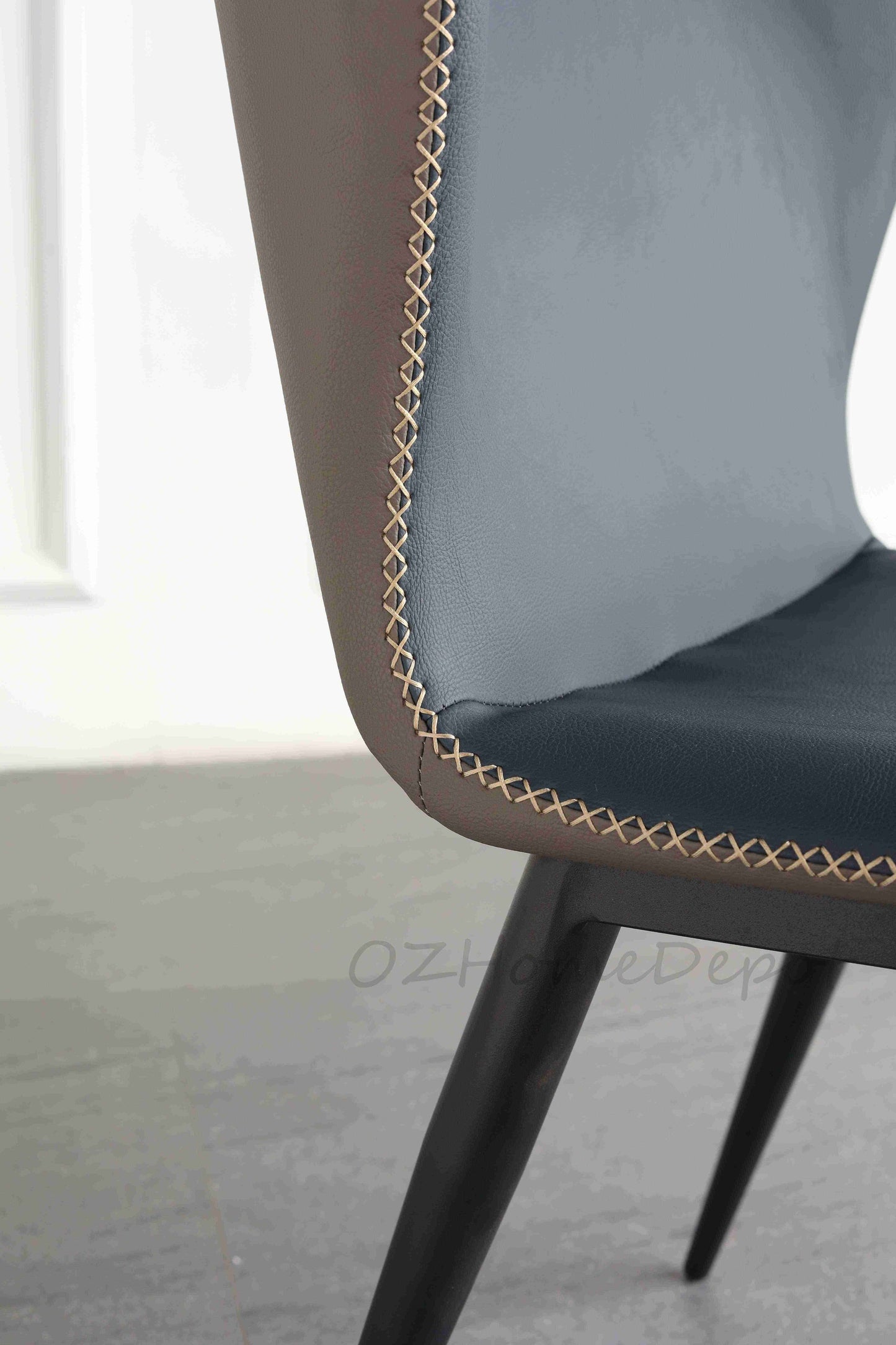 Lea Dining Chair /Steel legs/ PU leather/Minimalist/Dark Blue