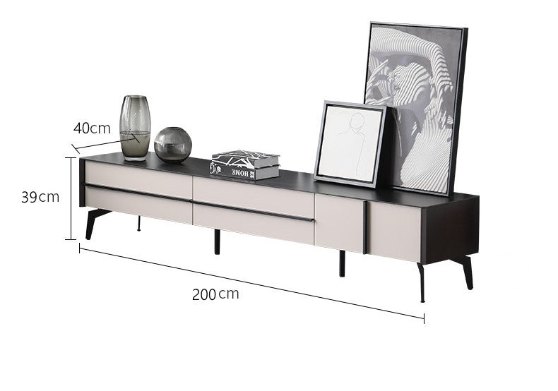 AMELIA Mordern Minimalistic/ Entertainment TV Unit-200cm Ceramic Top White/Black /MDF &amp; Metal