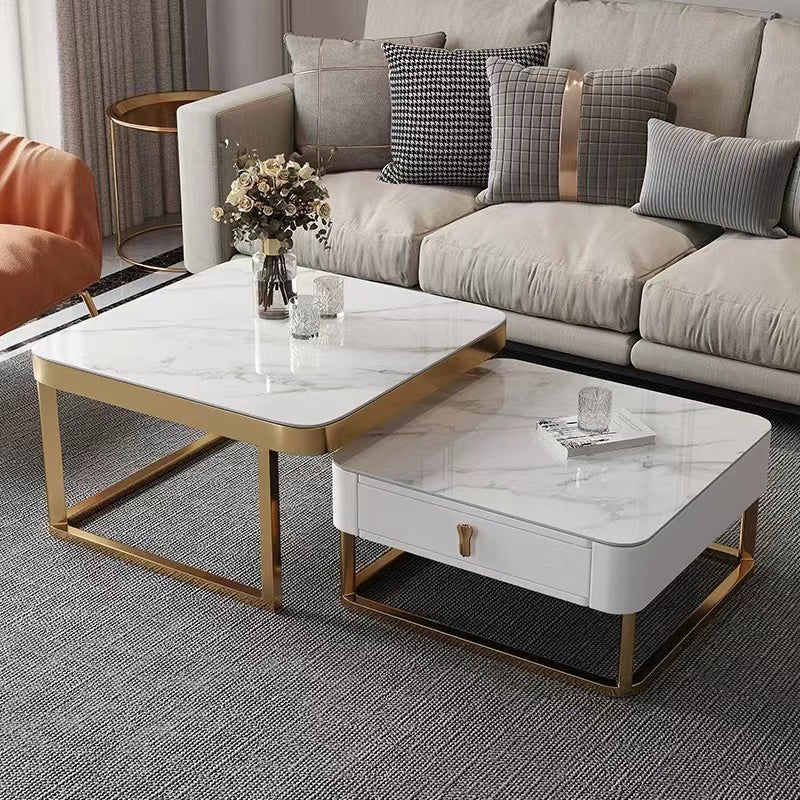 Daniel Cermaic TTop Coffee Table Set with Storage | Steel Frame | Sintered Stone