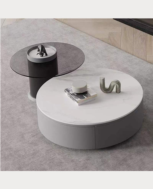 ROSIE Matte White Ceramic top Coffee Table Set/Ceramic top /pine wood cabinet